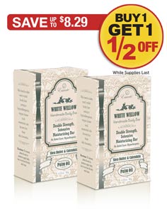 Sale: Buy 1 White Willow Body Bar Soap get 1 White Willow Body Bar Soap half off!