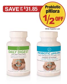 Sale: Buy 1 Daily Digest get 1 Probiotic pHlora half off!
