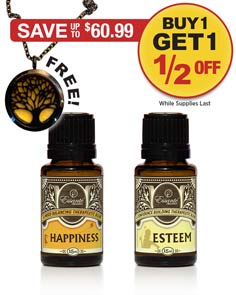 Sale: Buy 1 Happiness Essential Oil get 1 Esteem half off! + FREE Necklace!